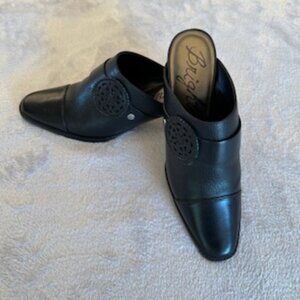 Brighton Women's Tervi Black Leather Mule 7M Cowgirl Stacked Heel Slip On Black